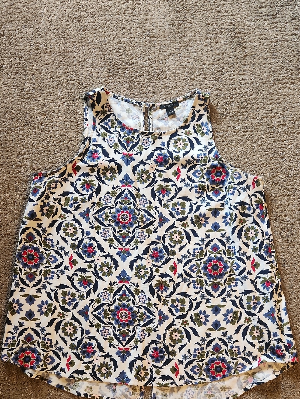 Ann Taylor Navy, Olive & Pink Printed Sleeveless Top